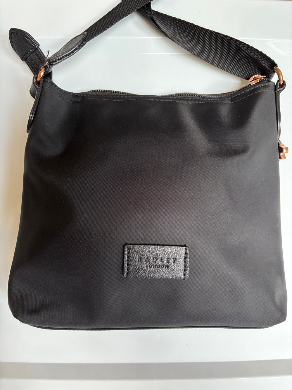 Radley London Black Crossbody Bag Nylon Zip Top Adjustable Strap Nice Condition - Picture 4 of 13